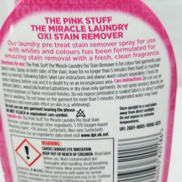 2 The Pink Stuff The Miracle Laundry Oxi Stain Remover Spray Bottles Brand New - Picture 5 of 15